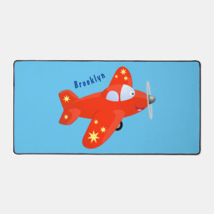 Cute red aeroplane flying cartoon illustration desk mat