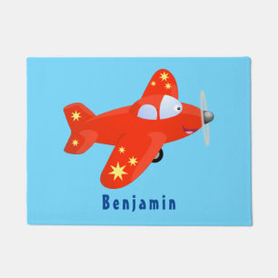 Cute red aeroplane flying cartoon illustration doormat