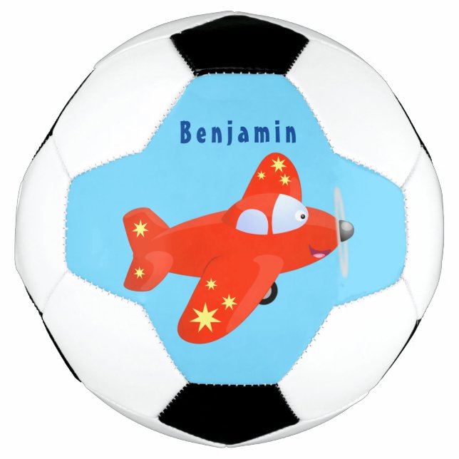Cute red aeroplane flying cartoon illustration football (Front)