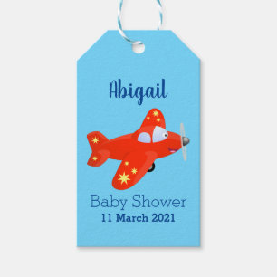 Cute red aeroplane flying cartoon illustration gift tags