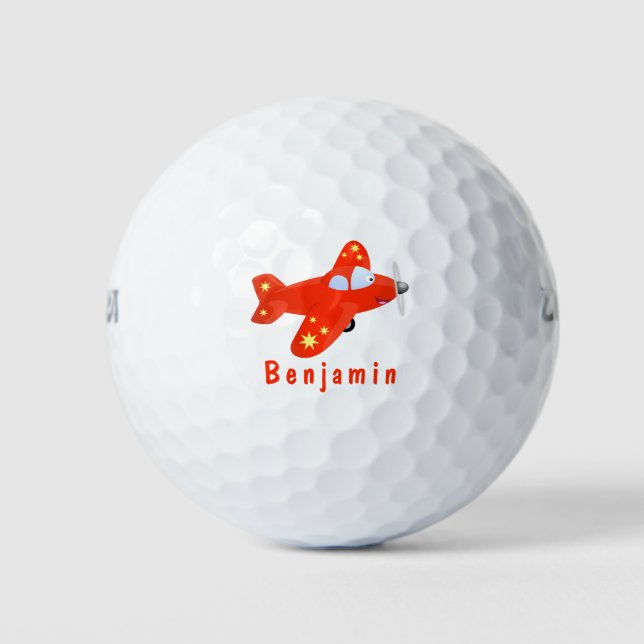 Cute red aeroplane flying cartoon illustration golf balls (Front)