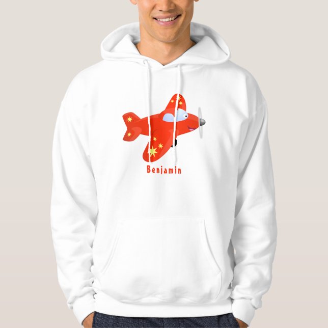 Cute red aeroplane flying cartoon illustration hoodie (Front)