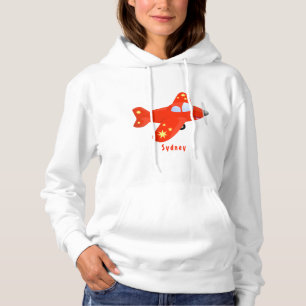 Cute red aeroplane flying cartoon illustration hoodie