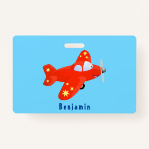 Cute red aeroplane flying cartoon illustration ID badge
