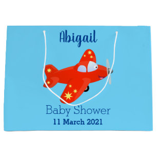 Cute red aeroplane flying cartoon illustration large gift bag