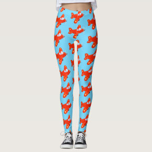 Cute red aeroplane flying cartoon illustration leggings