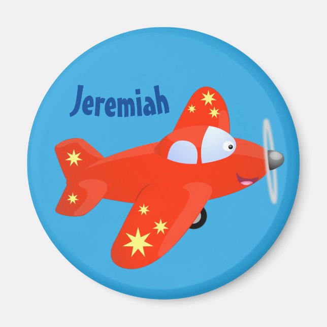 cute red aeroplane flying cartoon illustration magnet (Front)