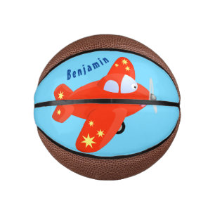 Cute red aeroplane flying cartoon illustration mini basketball