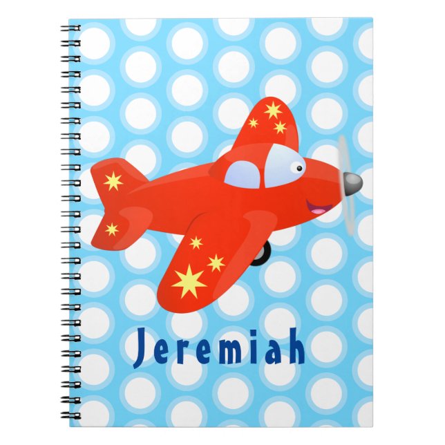 Cute red aeroplane flying cartoon illustration notebook (Front)