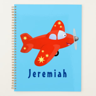 Cute red aeroplane flying cartoon illustration planner