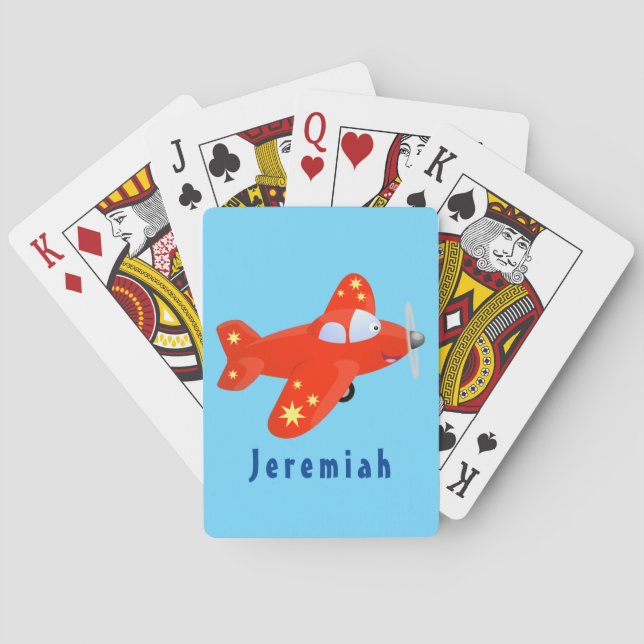 Cute red aeroplane flying cartoon illustration playing cards (Back)