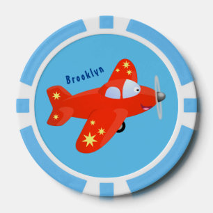 Cute red aeroplane flying cartoon illustration poker chips