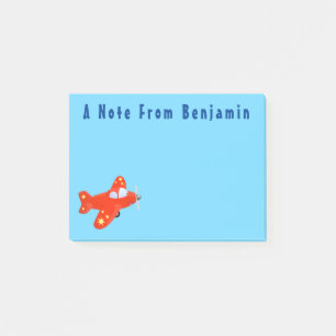 Cute red aeroplane flying cartoon illustration post-it notes