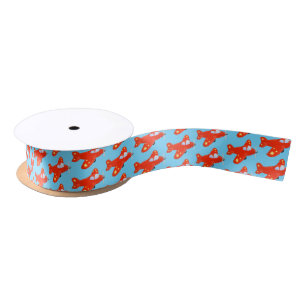 Cute red aeroplane flying cartoon illustration satin ribbon