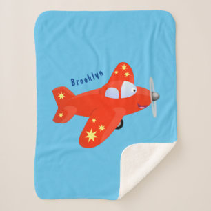 Cute red aeroplane flying cartoon illustration  sherpa blanket