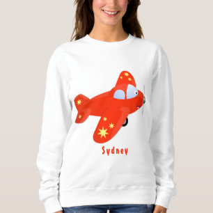 Cute red aeroplane flying cartoon illustration sweatshirt
