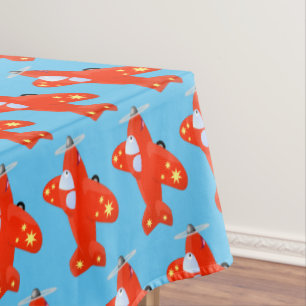 Cute red aeroplane flying cartoon illustration tablecloth