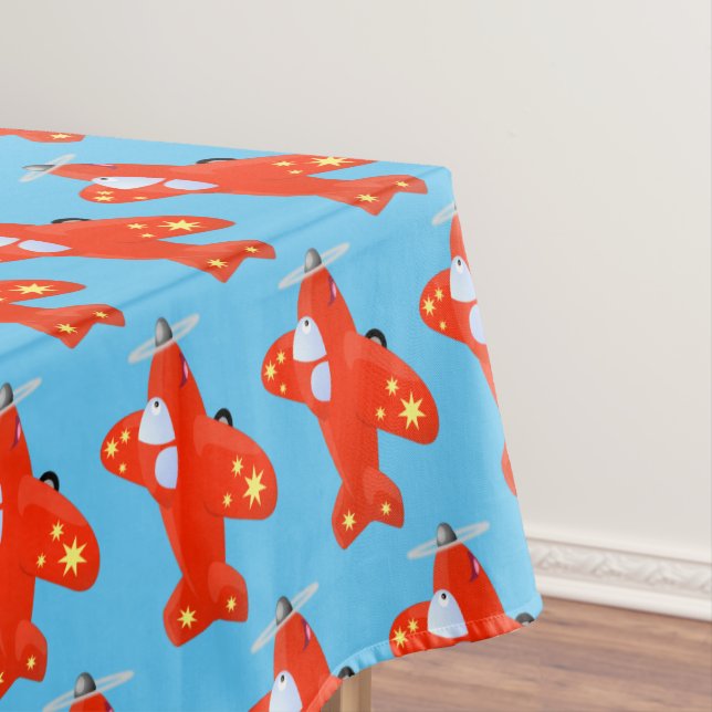 Cute red aeroplane flying cartoon illustration tablecloth (In Situ)