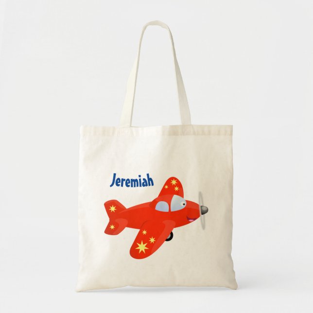 Cute red aeroplane flying cartoon illustration tote bag (Front)