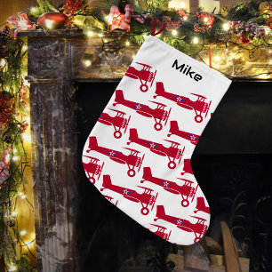 Cute red Aeroplane for Boy, Little Aviator Custom Large Christmas Stocking