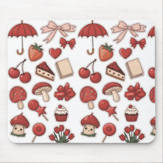 Cute Red Aesthetic Mushroom Strawberry Dessert Pat Mouse Mat