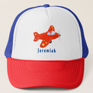 Cute red airplane flying cartoon illustration trucker hat