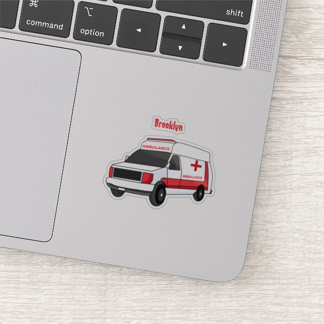 Cute red ambulance van cartoon (Detail)