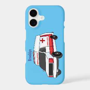 Cute red ambulance van cartoon