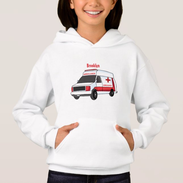 Cute red ambulance van cartoon (Front)