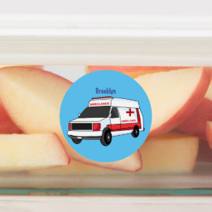 Cute red ambulance van cartoon