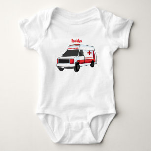 Cute red ambulance van cartoon baby bodysuit