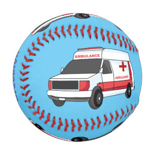 Cute red ambulance van cartoon baseball