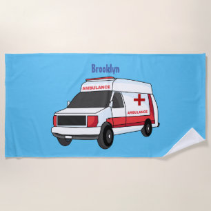 Cute red ambulance van cartoon beach towel