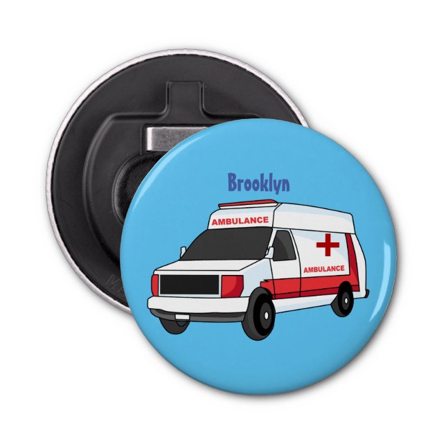 Cute red ambulance van cartoon  bottle opener (Front)