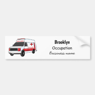 Cute red ambulance van cartoon bumper sticker