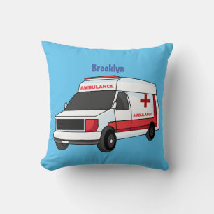 Cute red ambulance van cartoon cushion