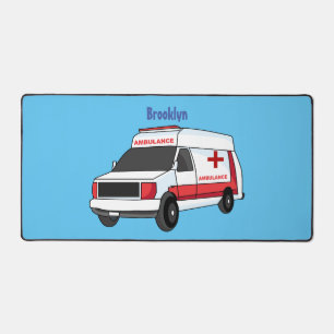 Cute red ambulance van cartoon desk mat