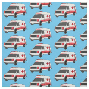 Cute red ambulance van cartoon  fabric