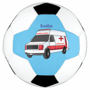 Cute red ambulance van cartoon football