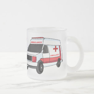 Cute red ambulance van cartoon frosted glass coffee mug
