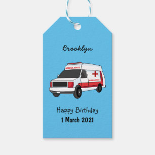 Cute red ambulance van cartoon gift tags