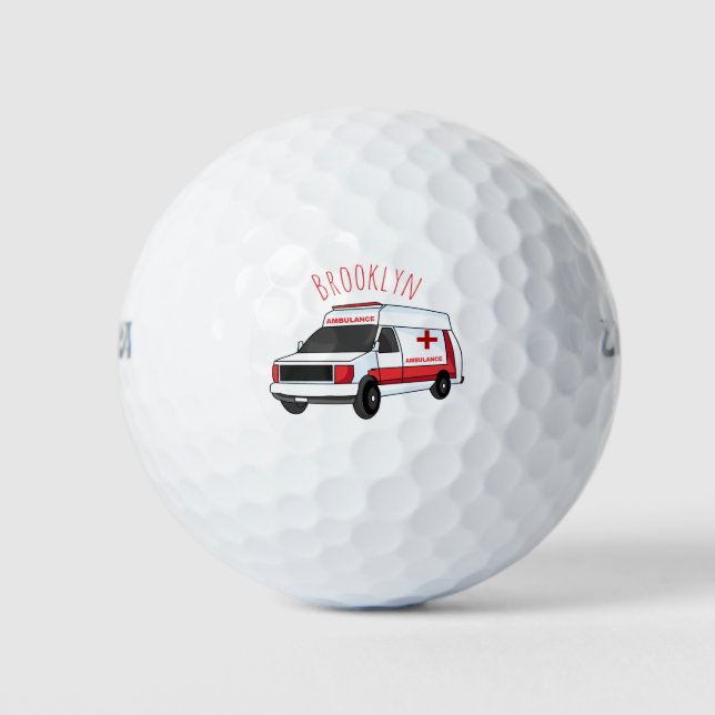 Cute red ambulance van cartoon golf balls (Front)