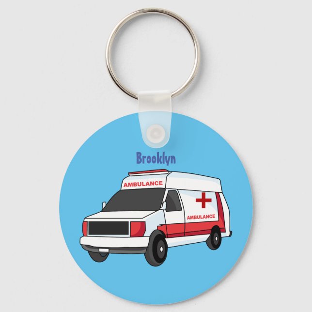 Cute red ambulance van cartoon key ring (Front)