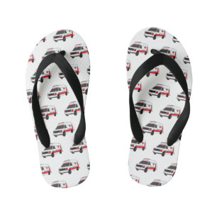 Cute red ambulance van cartoon kid's flip flops