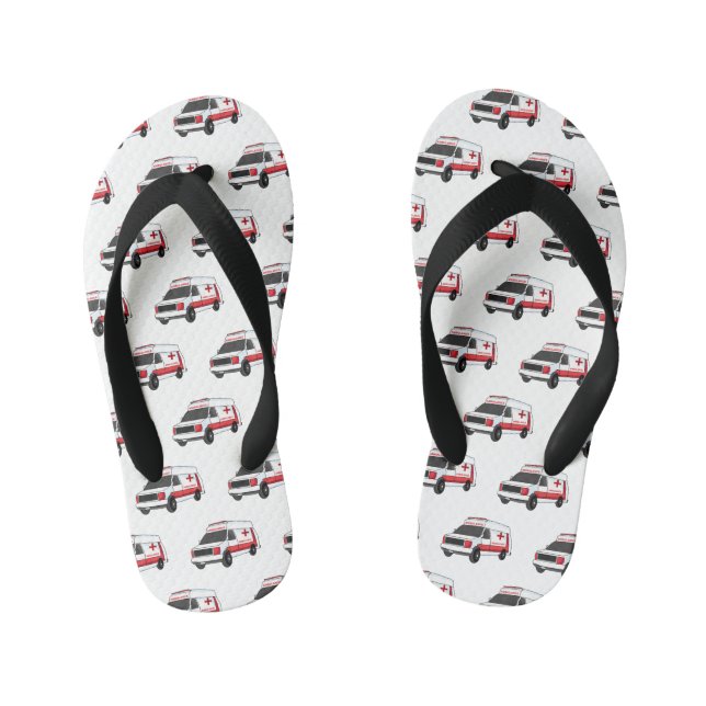 Cute red ambulance van cartoon kid's flip flops (Footbed)