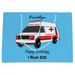 Cute red ambulance van cartoon large gift bag