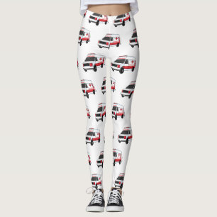 Cute red ambulance van cartoon leggings