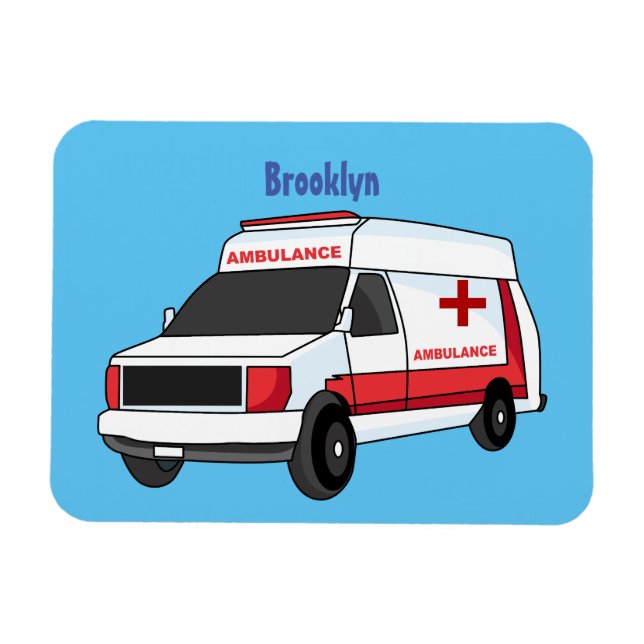 Cute red ambulance van cartoon magnet (Horizontal)