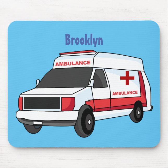Cute red ambulance van cartoon mouse mat (Front)