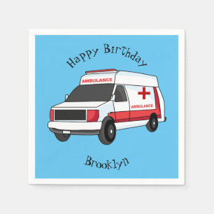 Cute red ambulance van cartoon napkin
